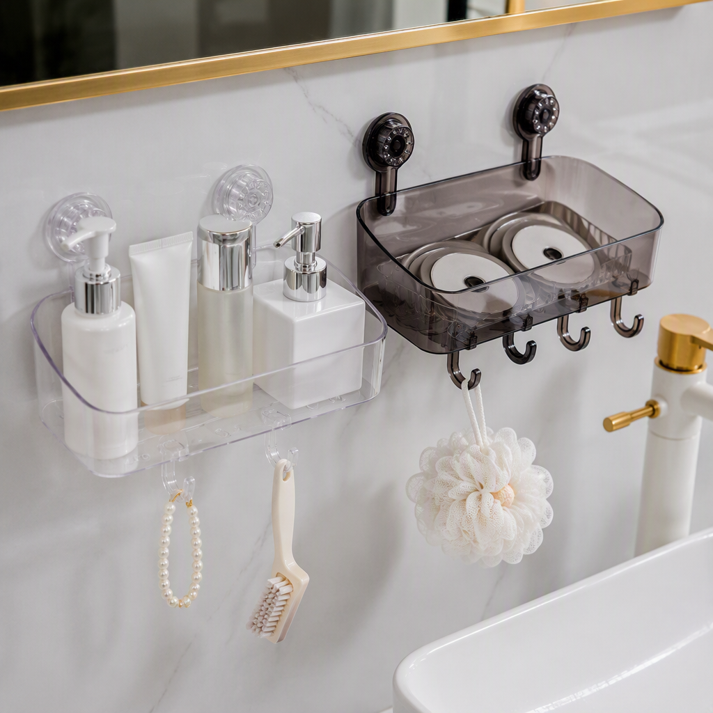 Multifuncional ventosa rack cocina cuarto de baño rack de almacenamiento sin perforación fuerte pegar suministros de acabado hogar práctico