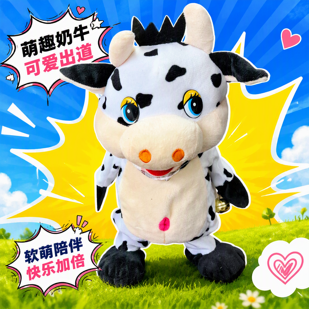 A cute walking black and white spotted cow doll, a fabric handmade doll, a children's toy gift Specification image