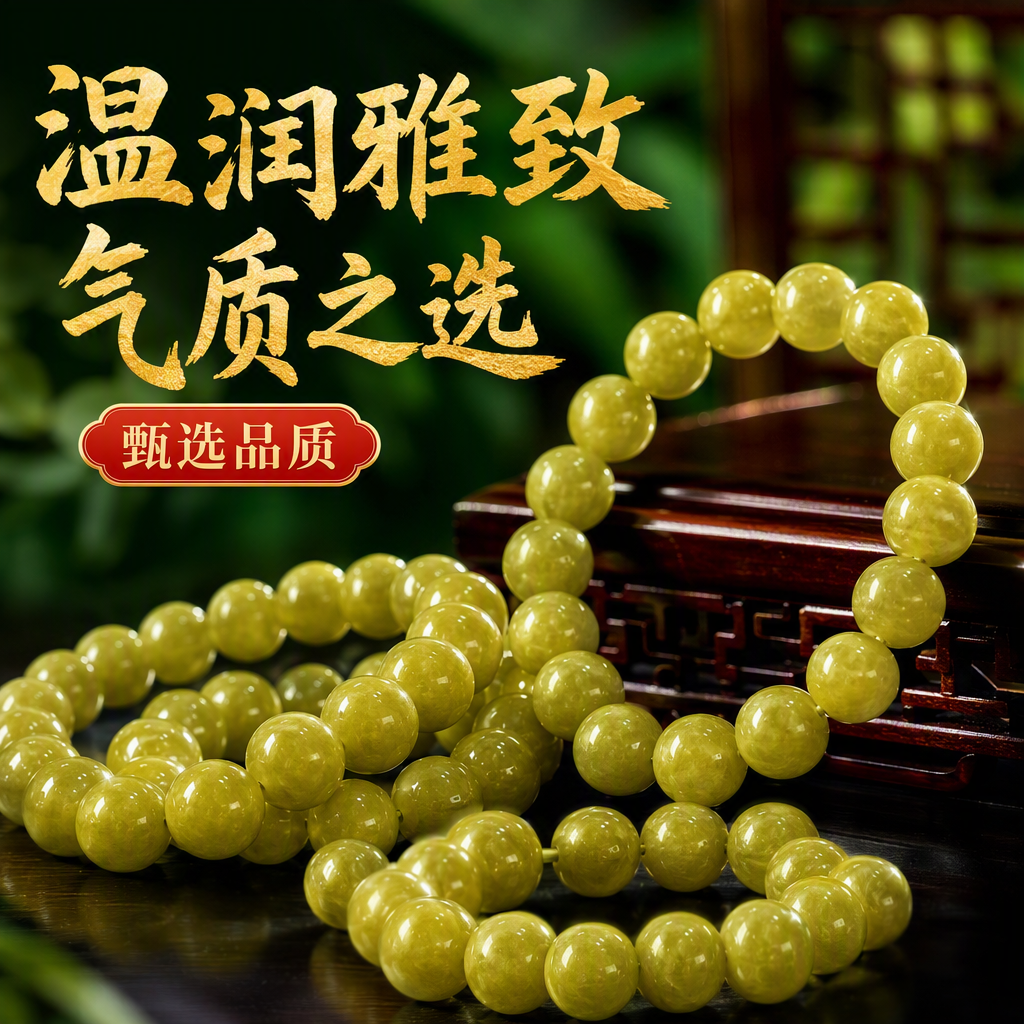 Jade avocado color fashionable bracelet for women, simple and versatile wrist accessory, trendy student couple gift, 10mm beads