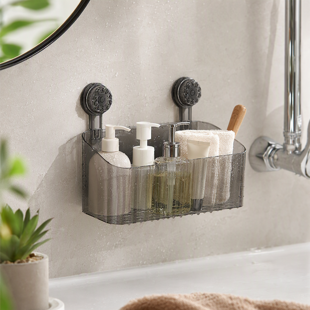 Multifuncional ventosa rack cocina baño rack de almacenamiento sin punzón fuerte pegar suministros de acabado artículos para el hogar Specification image