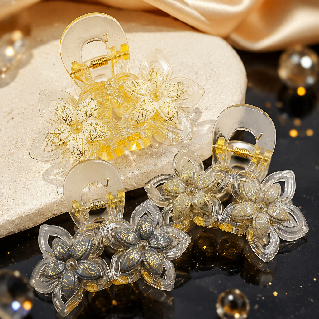 Golden patterned transparent hair clips, elegant hair accessories, headwear, hair tie clips, simple and versatile hair clip decorations Specification image