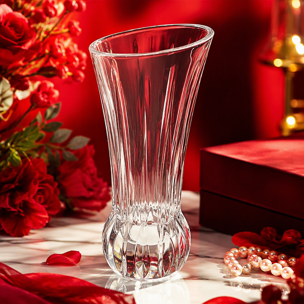 A transparent glass vase paired with a simple white tulip flower arrangement is an indoor decoration and a table arrangement for the living room Specification image