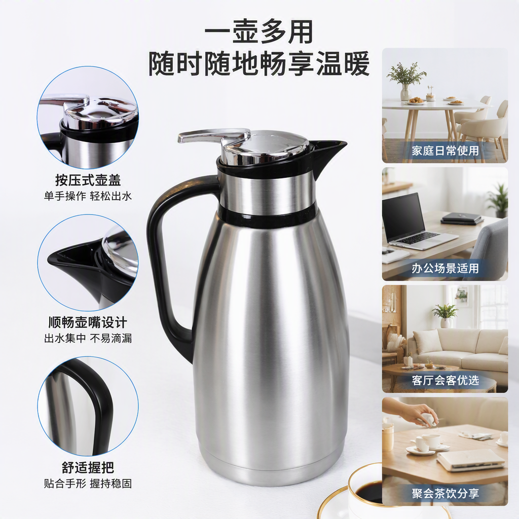 不锈钢大容量保温壶家用热水瓶旅行便携银色保温瓶暖壶