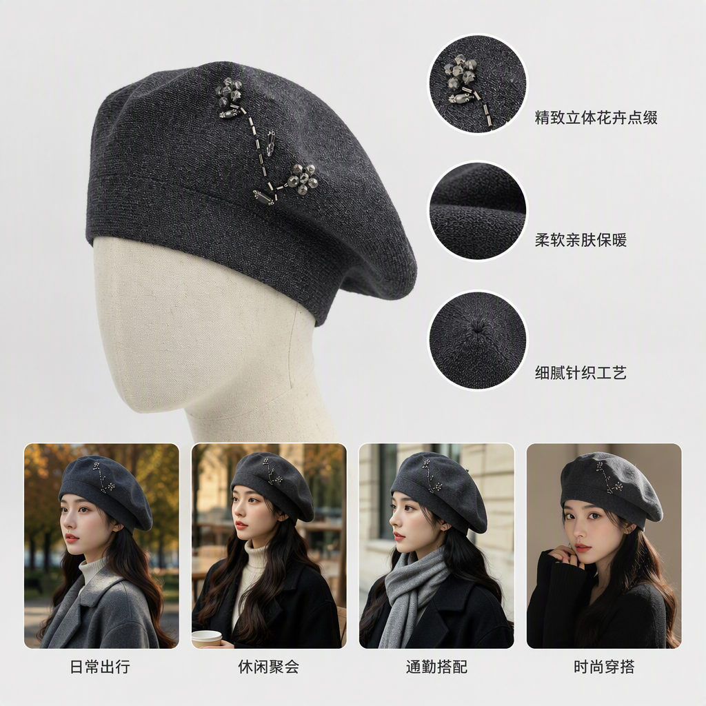 Fashionable knitted hats are versatile and warm. Winter casual hats and headscarves for men and women are trendy. Soft and comfortable for autumn and winter Specification image