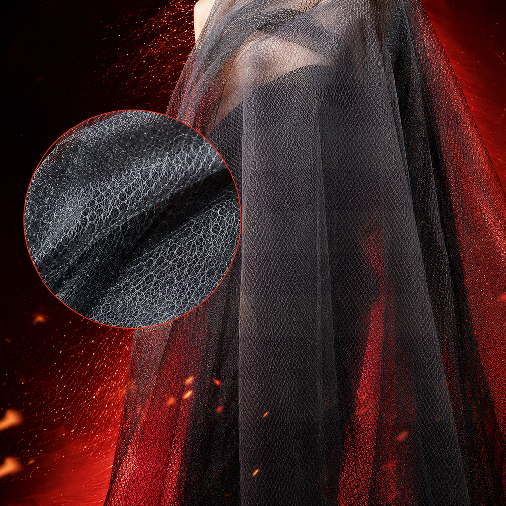 Polyester small Earth mesh, fashionable black mesh fabric, breathable and lightweight clothing decoration material, DIY fabric, wholesale fabric Specification image