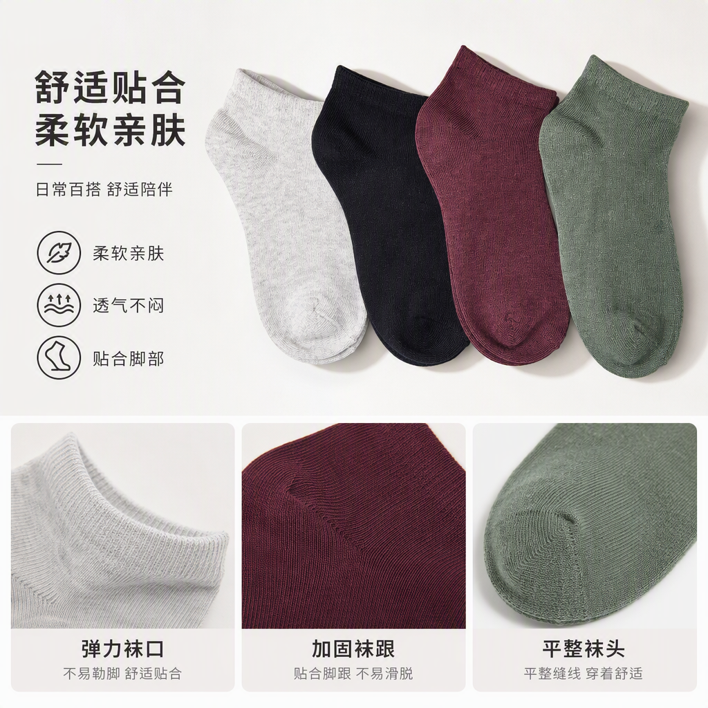 Colorful and fashionable short socks in four pairs, versatile and sporty casual socks for boys and girls, trendy and colorful