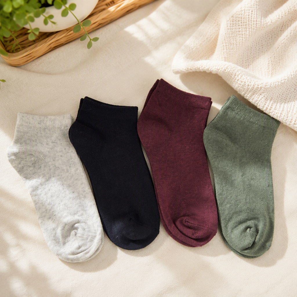 Colorful and fashionable short socks in four pairs, versatile and sporty casual socks for boys and girls, trendy and colorful details Picture