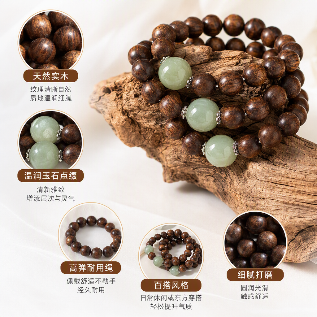Moda seda dorada madera "xiuyu" perlas pulseras mujer estilo nacional decoración de la mano personalidad simple tejido a mano tendencia accesorios details Picture