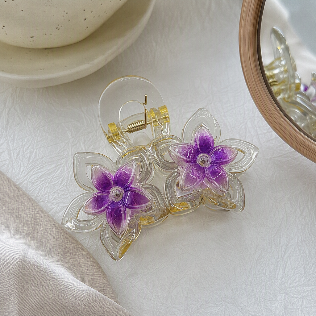 Exquisite transparent flower hair clips, simple and fashionable hair accessories for girls, hairstyle ornaments, hair clips, hair accessories details Picture
