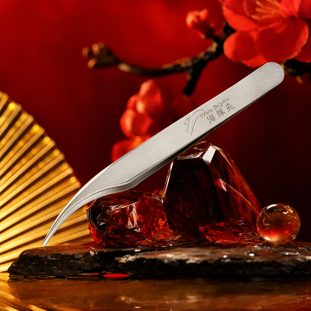 The silver stainless steel dolphin-shaped tweezers are durable and practical for meticulously picking up beauty tools Specification image