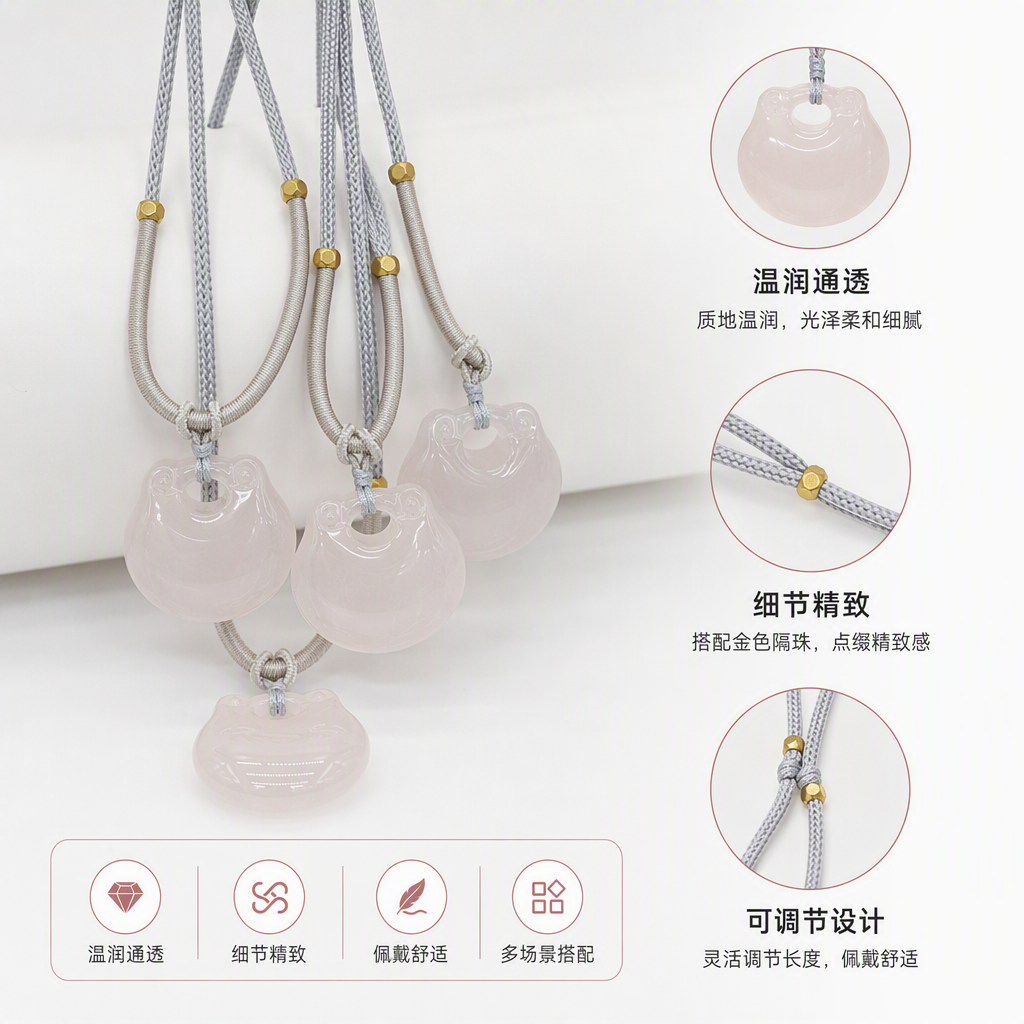精美浅色玉雕吊坠天然玉石挂件时尚简约项链配饰礼物佳品