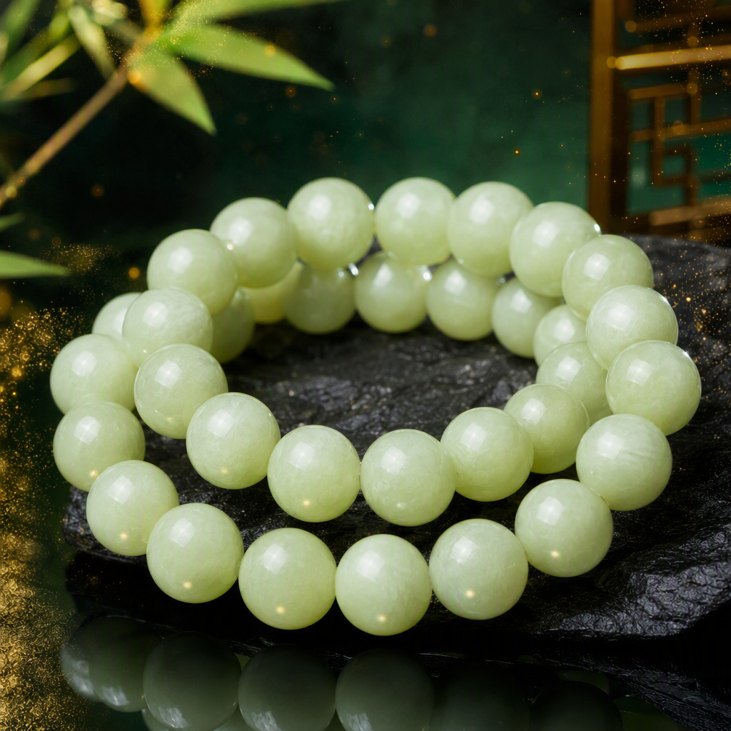 Round jujube green natural jade bracelet, Xiuyan jade bracelet, simple men's and women's style bracelet accessories, trendy and versatile, gift live stream Specification image