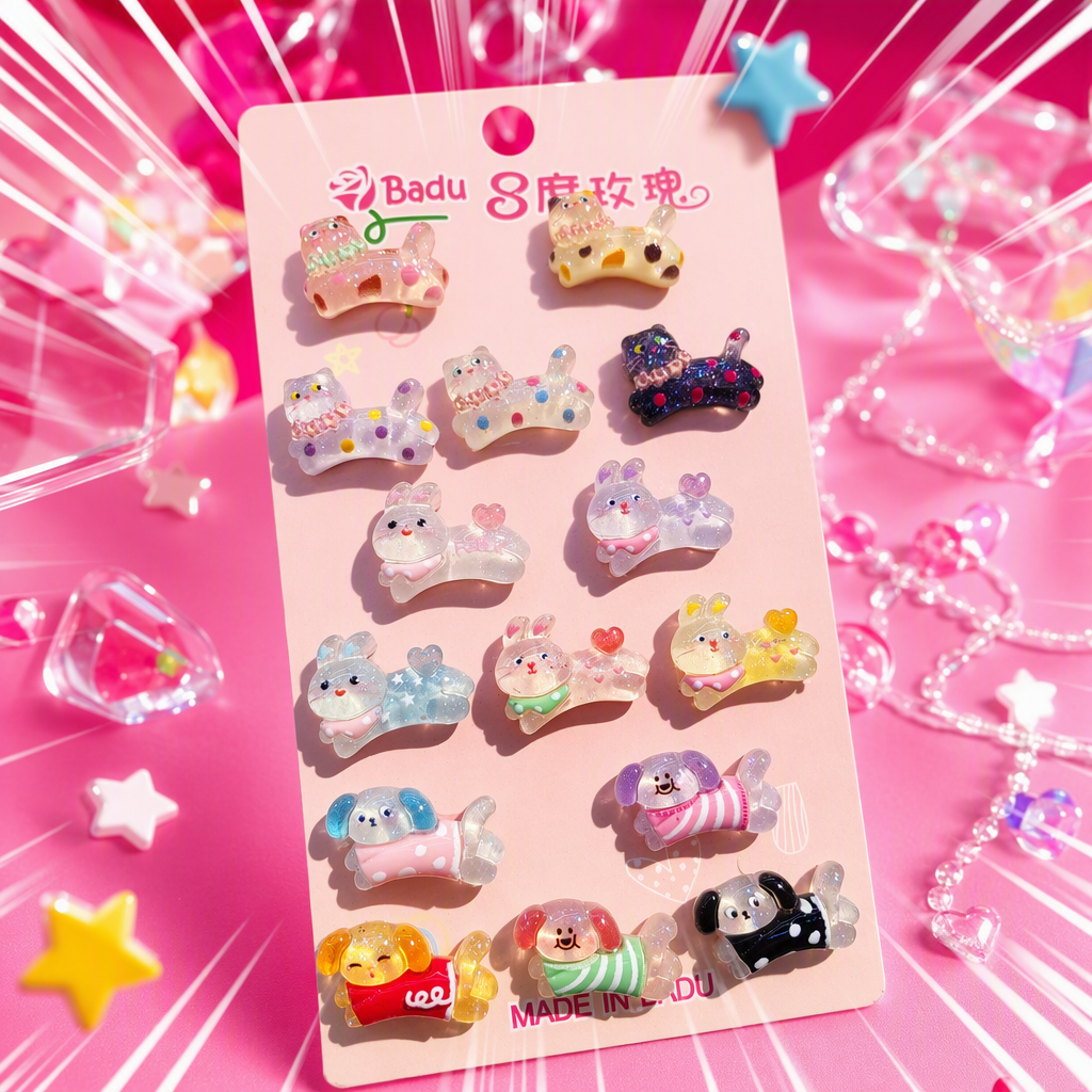 Cute cartoon animal-shaped pink card hair clips, children's and girls' hair accessories, headwear and hair accessories, cute and fun styles Specification image