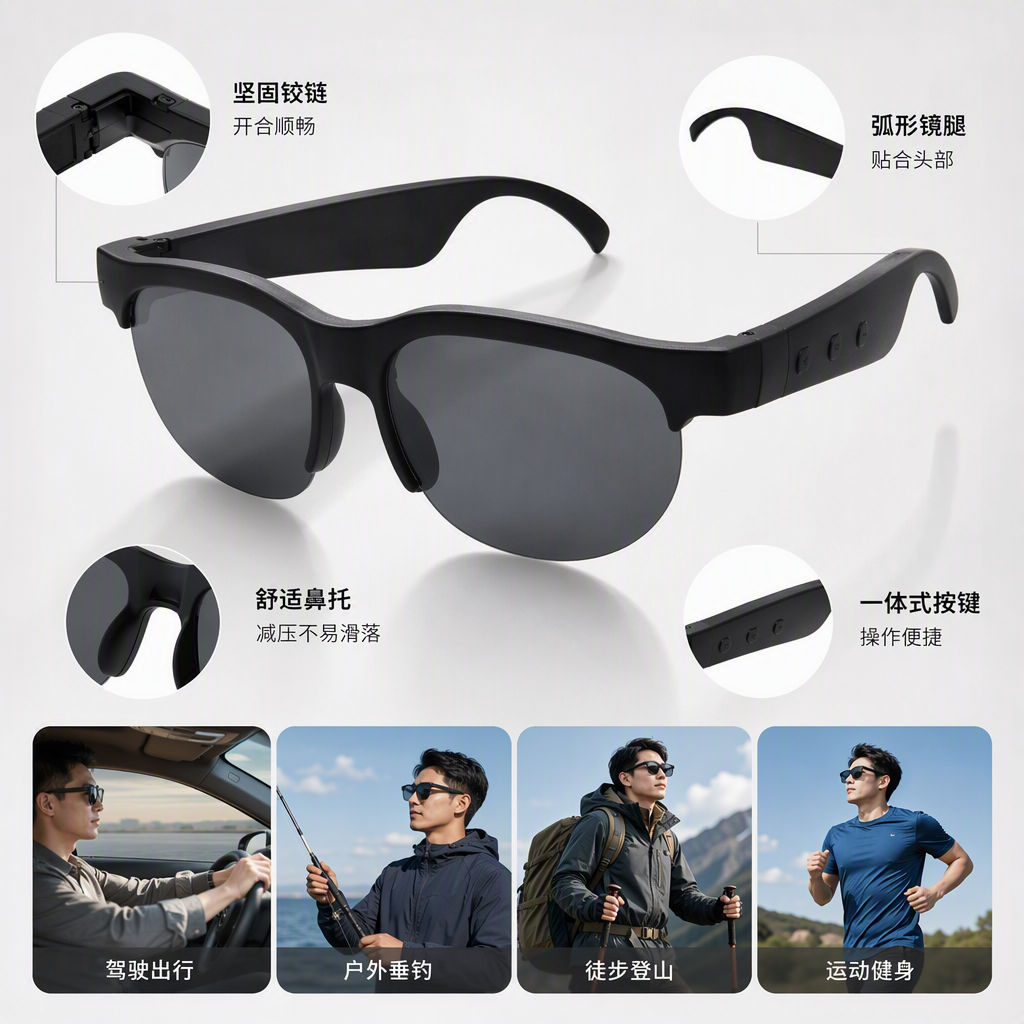 Fashionable black smart glasses with high-definition display, multi-functional Bluetooth sports glasses and trendy accessories
