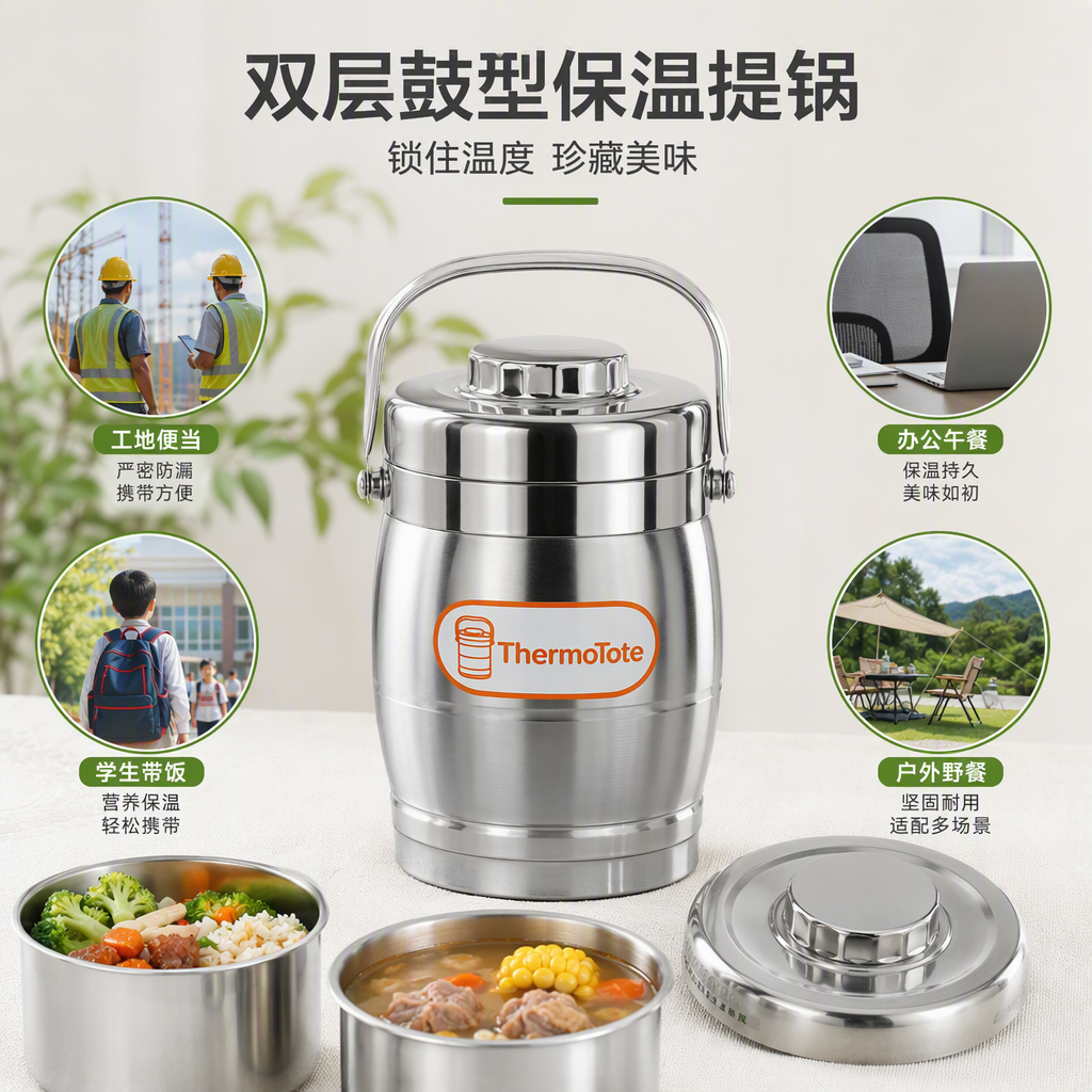 多功能双层提锅银色加厚耐热家用蒸煮炖汤锅厨房用品