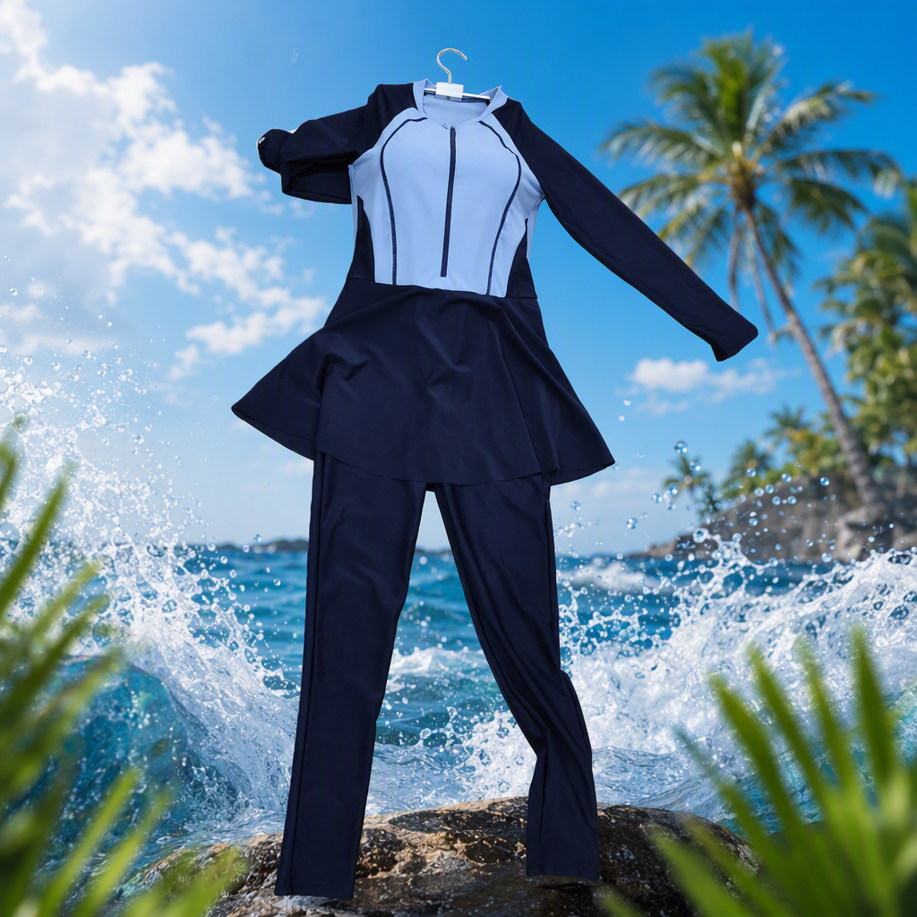 Fashionable two-color long-sleeved swimsuit set, casual sports, sun protection, waterproof, comfortable and slimming trendy style Specification image