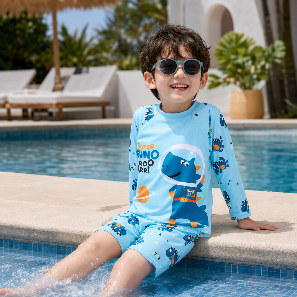 Children's astronaut dinosaur-themed sun-protective clothing and pants set, summer breathable and UV-resistant baby outdoor casual sun-protective clothing details Picture