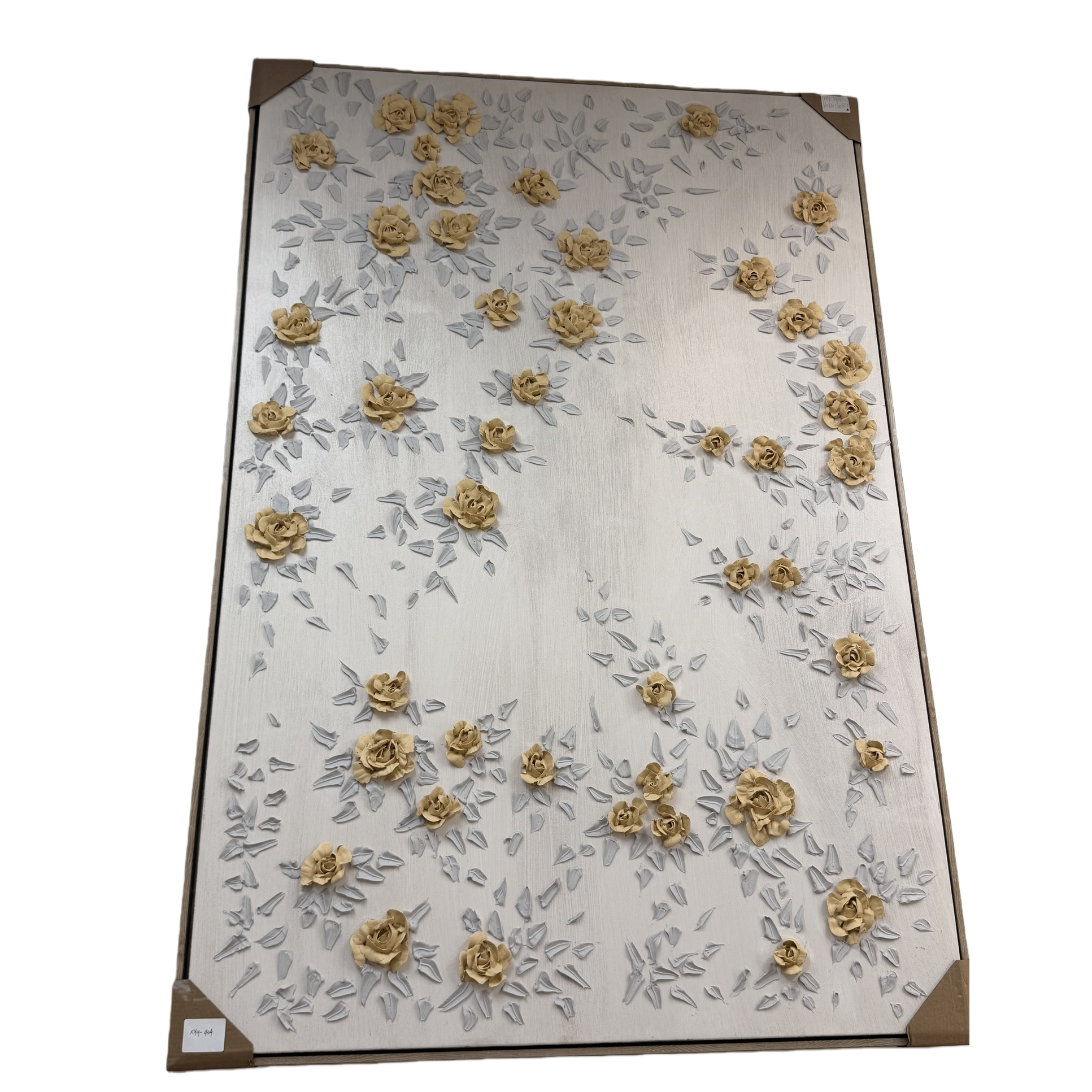 A three-dimensional decorative painting art hanging with a beige background and golden roses is a wall decoration for the living room and bedroom Item Picture