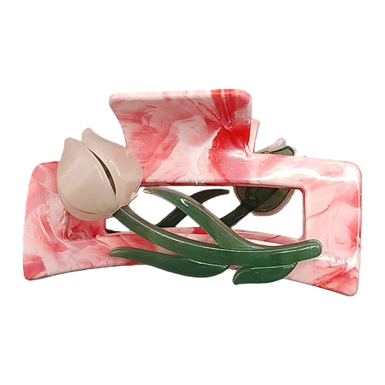 Marble-patterned hair clips, white flowers, green leaves, fashionable and simple hair accessories, hair clips, hair accessories, women's hair accessories Item Picture