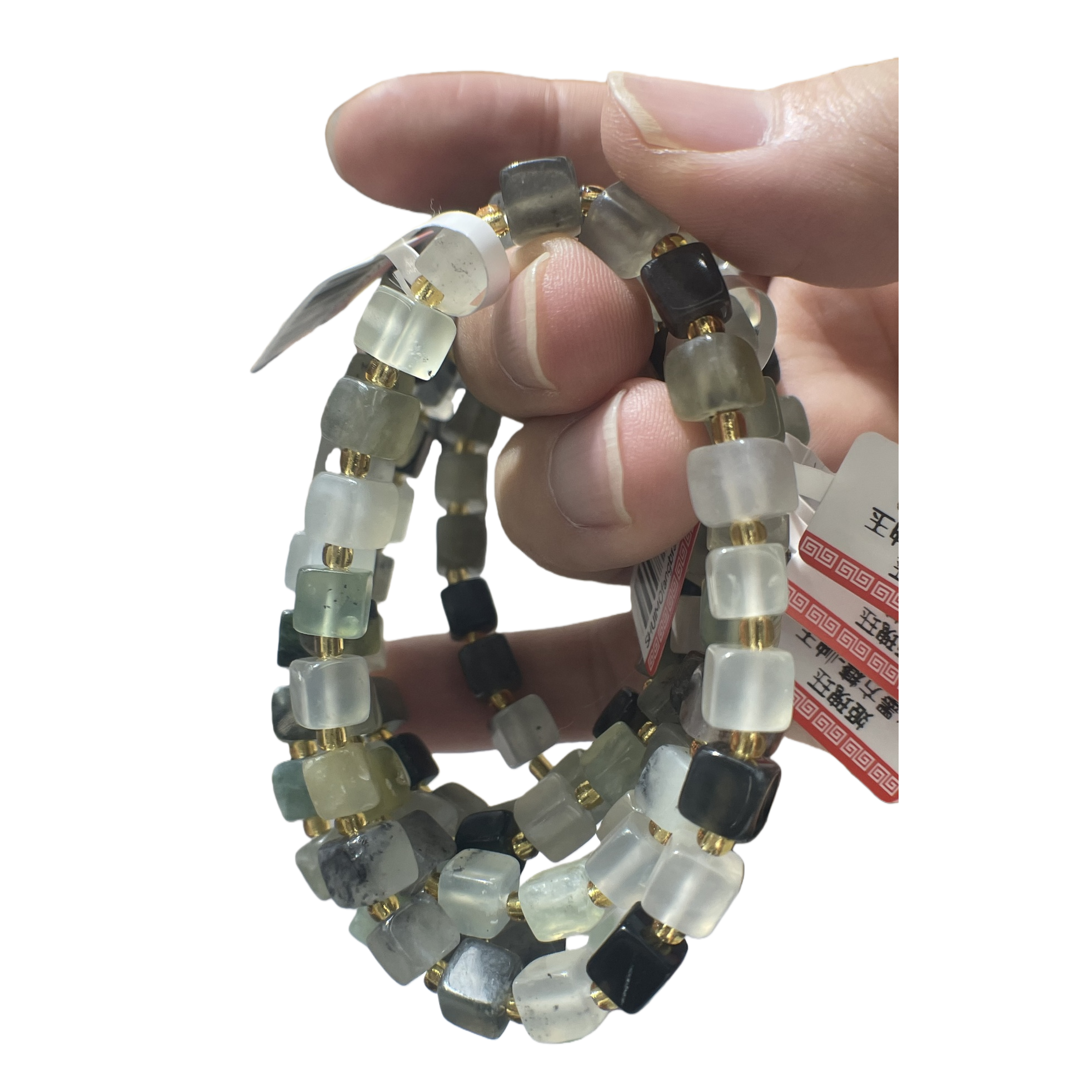 Fashionable ink-wash jade bracelet and string, natural Xiuyan jade ink-wash color student couple jewelry, handcrafted trendy accessory 6mm Item Picture