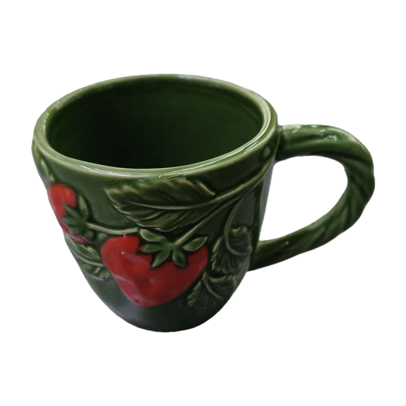 Creative green leaf strawberry pattern ceramic cup, simple and fashionable drinking water, coffee and tea set, home and office gift Item Picture