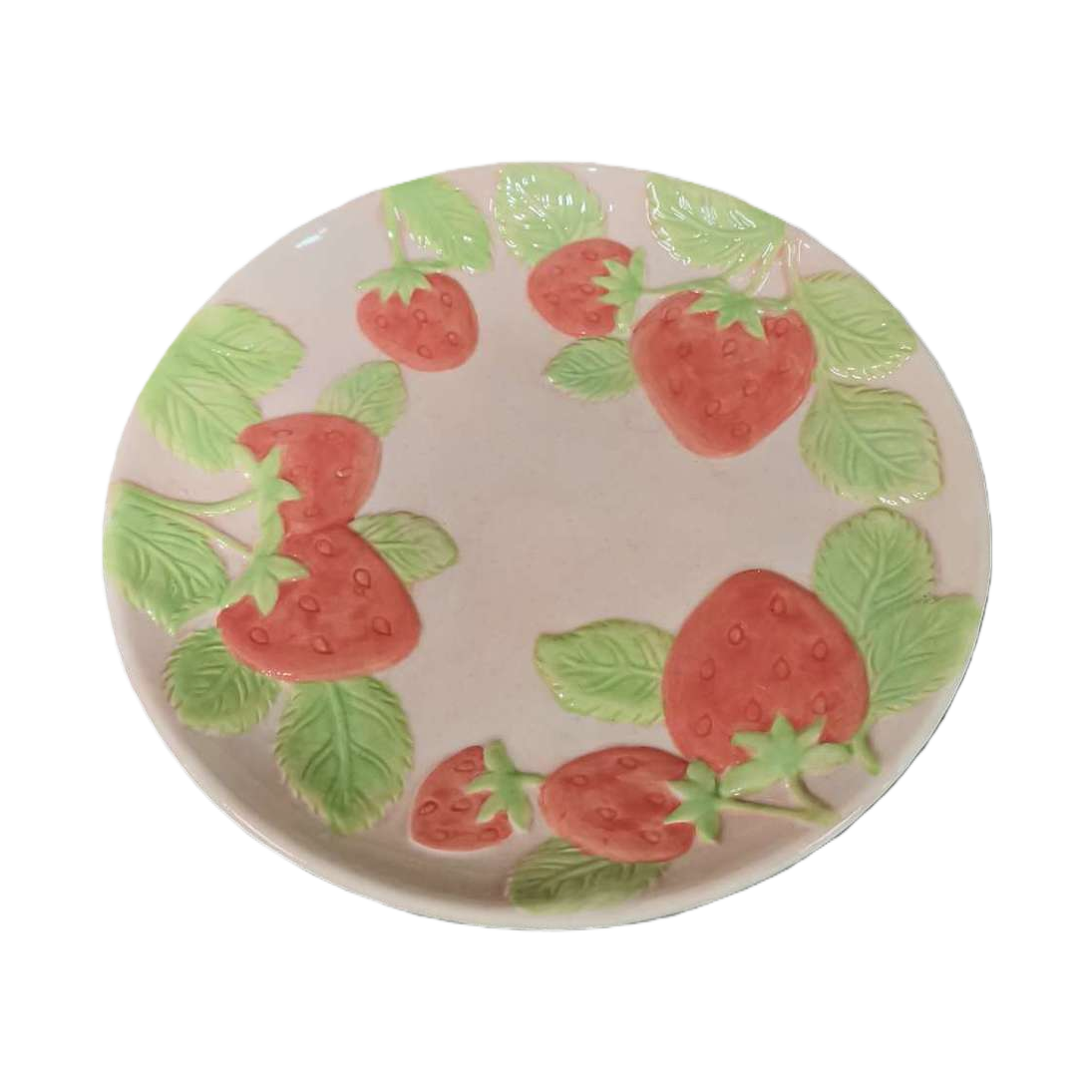 Cute pink strawberry-patterned ceramic plates, household tableware, fruit and dessert plates, creative tableware plates Item Picture