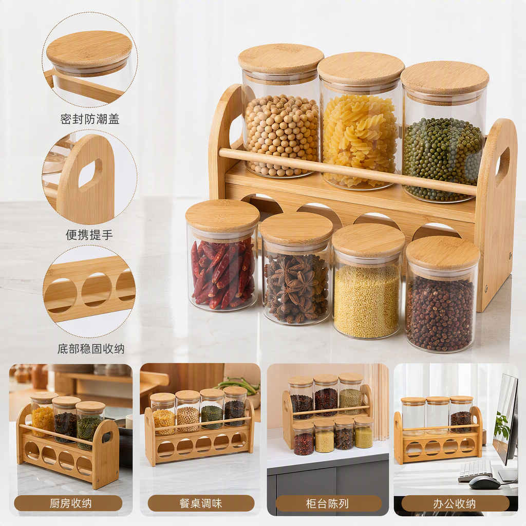 Multi-functional glass sealed jar, household storage container, kitchen storage jar, food dry goods sealed jar, high borosilicate preservation box sealed jar, ceramic sealed jar, storage box, fabric details Picture