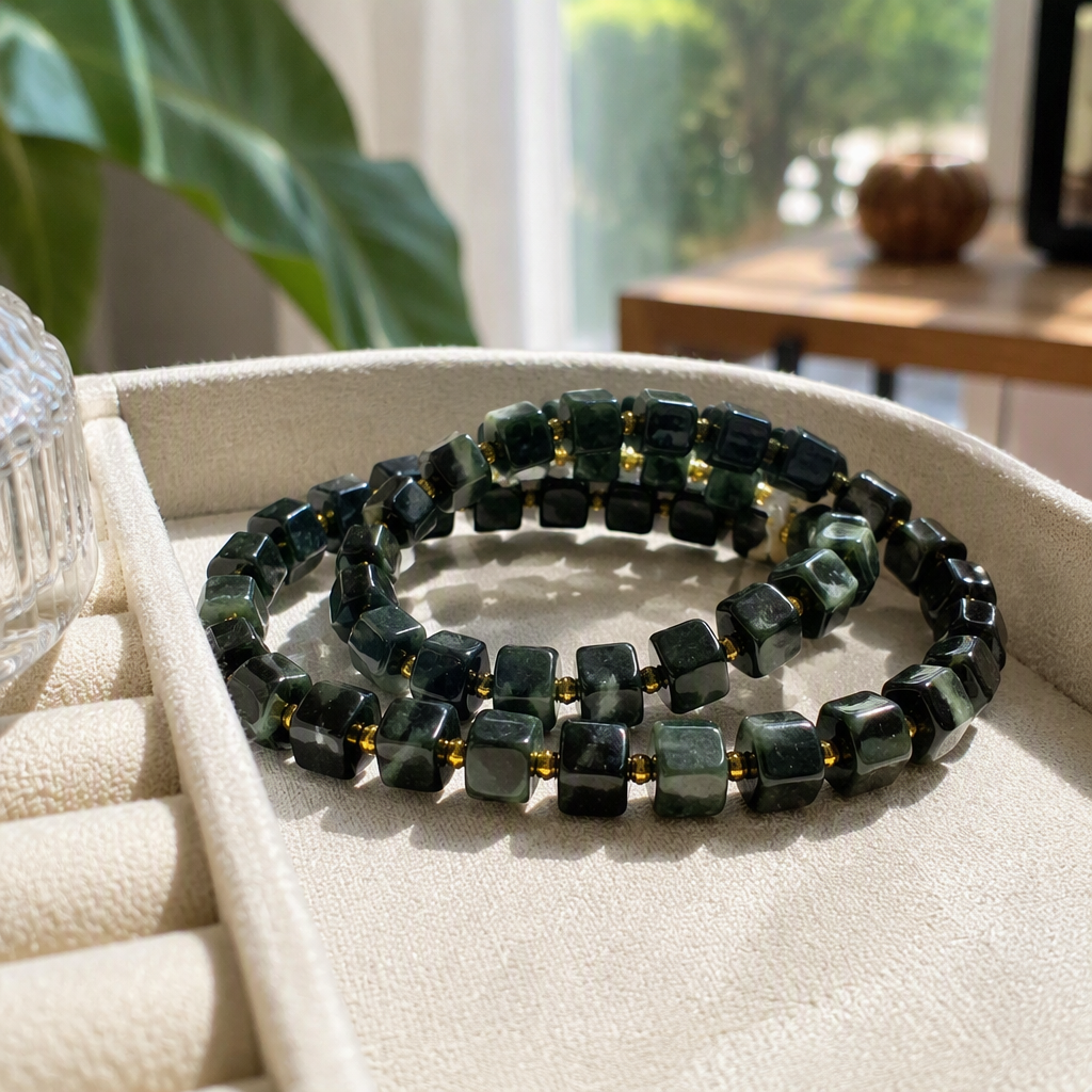 Natural jade cubo de azúcar cadena de mano 6mm longjiang jade calma atmósfera versátil estudiante hombre mujer tendencia accesorios accesorios details Picture