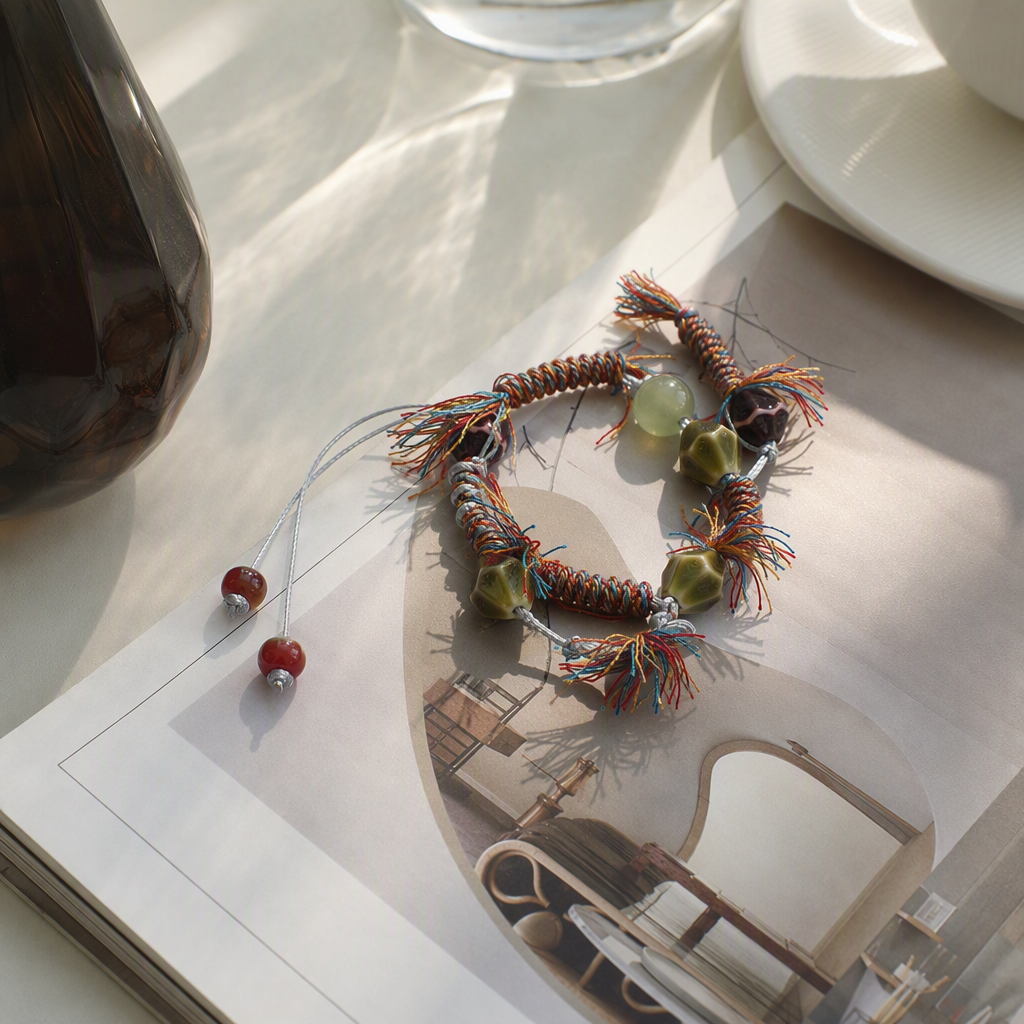 Tibetan-style hand-woven Jingdezhen ceramic bracelet, jade bracelet, fashionable, simple and versatile, trendy student style, traditional Chinese style and retro style jewelry customization details Picture