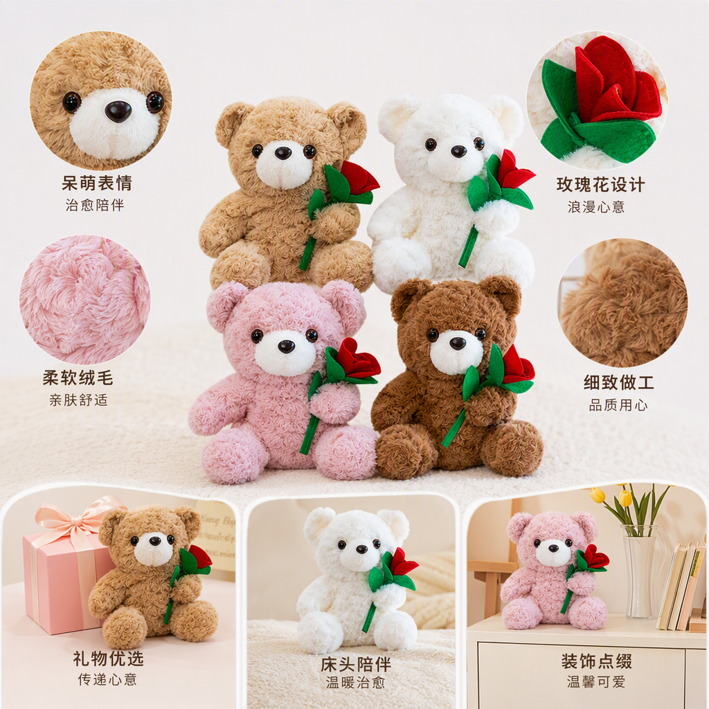 Cojín de peluche de dibujos animados cuatro rosas de peluche cojín de muñeca stitch divertido suave moe cojín de cama