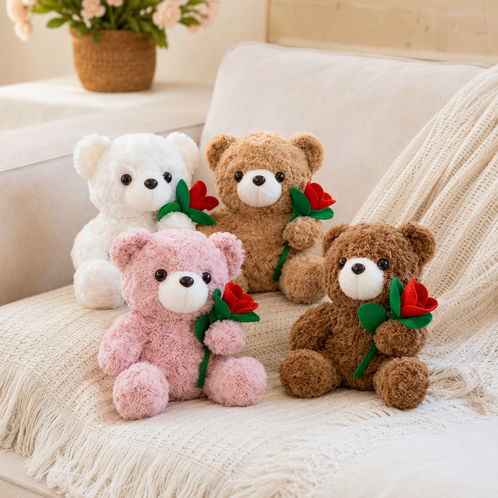 Cartoon teddy bear pillows, four rose plush toy pillows, Stitch fun soft and cute pillows, bed cushions details Picture
