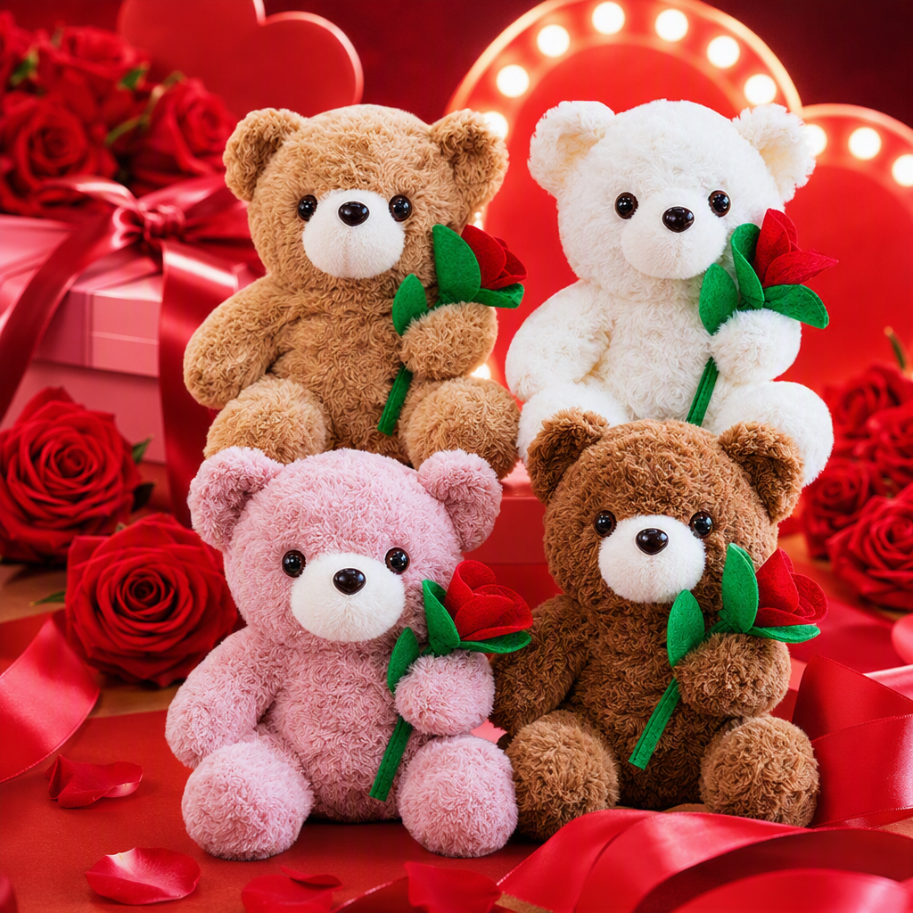 Cartoon teddy bear pillows, four rose plush toy pillows, Stitch fun soft and cute pillows, bed cushions Specification image
