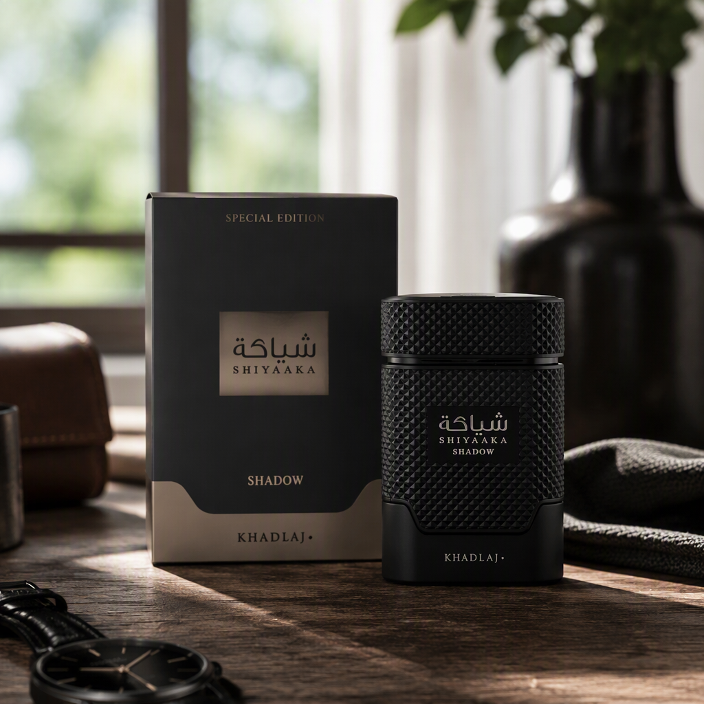 Black matte perfume bottle with golden label, Middle Eastern fragrance strong aroma packaging box. Black and gold color combination perfume, long-lasting fragrance details Picture