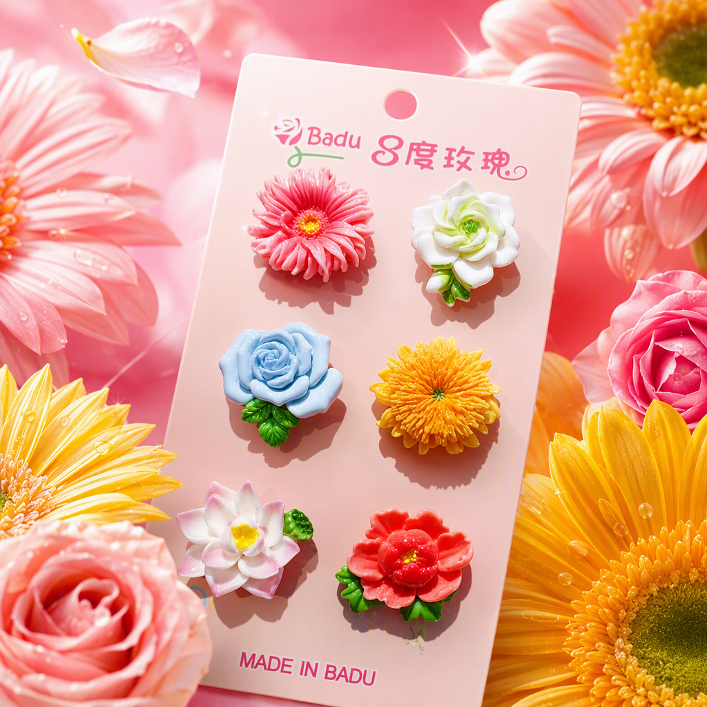 粉色卡片六朵彩色花朵饰品手工创意礼品卡片装饰品摆件礼物配件细节图