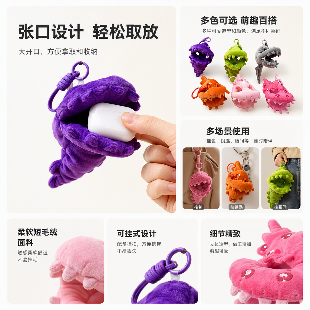 Cute cartoon dinosaur baby clothes, hats, plush pendants, schoolbags, keychains, dolls, souvenirs, wholesale for foreign trade, colorful plush crocodile-shaped keychains, Mother's Day gifts, acrylic keychains, accessories, fashionable and cute ornaments Specification image