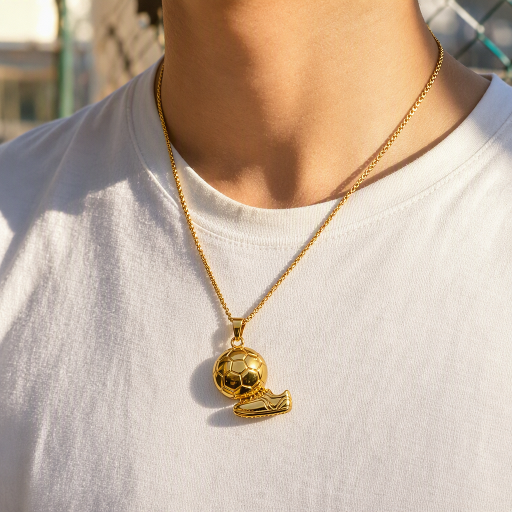 The stainless steel football shoe-shaped necklace features exquisite chain buckles that are stable and durable. The three-dimensional carved texture is outstanding, making it versatile for daily sports and casual wear details Picture