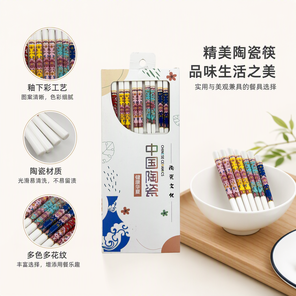Colorful ceramic chopsticks set, creative tableware, essential for home and restaurant dining tables, fashionable and practical gift set