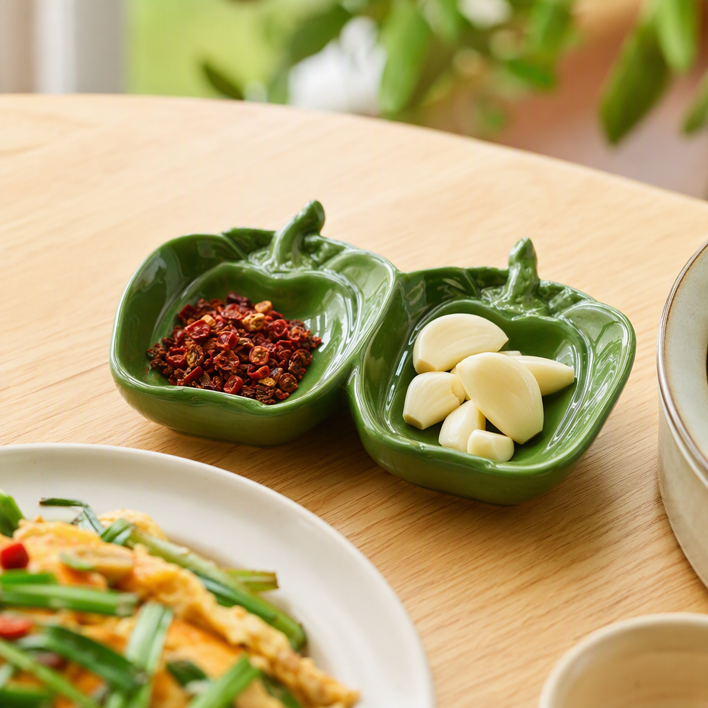 Multi-compartment green apple-shaped dinner plate, creative fruit plate, kitchenware, simple and fashionable home decoration plate details Picture