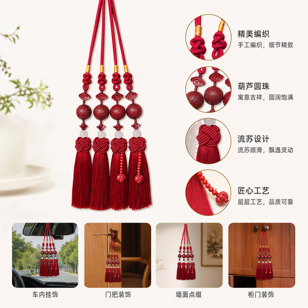 时尚红色流苏挂饰手工编织复古风装饰品个性潮流配饰礼品