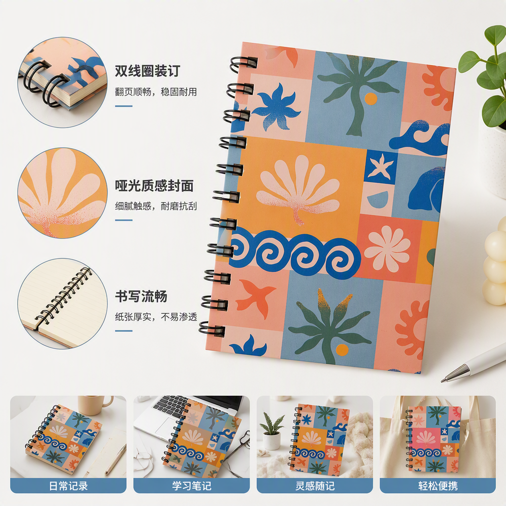 Donghu Paper Products A6 Summer Vacation Wave Starfish Pattern Coil Book