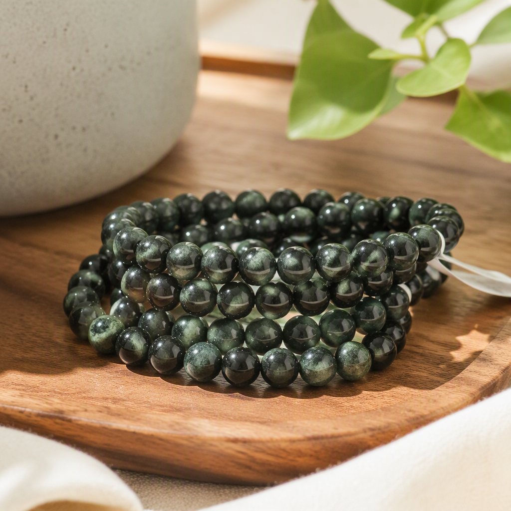 Longjiang Jade 8mm round bead fashionable natural Xiuyan jade bracelet and string, versatile for men and women's casual daily life, student and white-collar workers' jewelry, gift details Picture