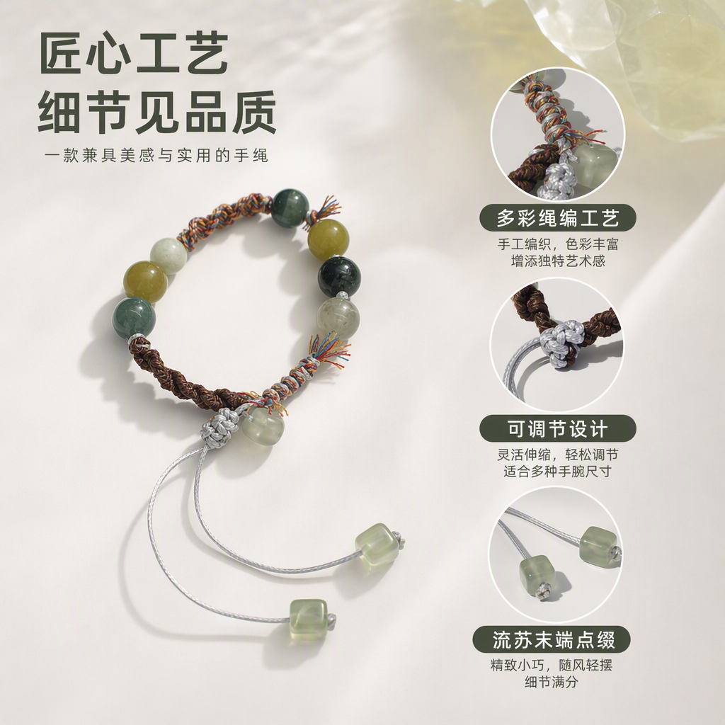 Tibetan-style hand-woven Jingdezhen ceramic jade bracelet, retro Chinese style student bracelet, trendy bracelet accessory details Picture