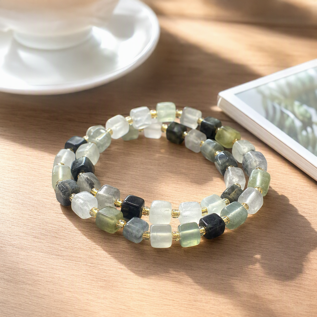 Fashionable ink-wash jade bracelet and string, natural Xiuyan jade ink-wash color student couple jewelry, handcrafted trendy accessory 6mm Specification image