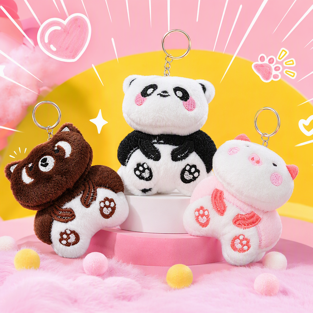 Chengdu Panda Cultural and Creative sitting figurines, plush toys, souvenirs, keychains, pendants, wholesale for foreign trade, cute cards, adorable plush animals, keychains, three-piece sets, panda and piggy pendants, Mother's Day gifts, creative cartoon keychains, accessories Application Scenario