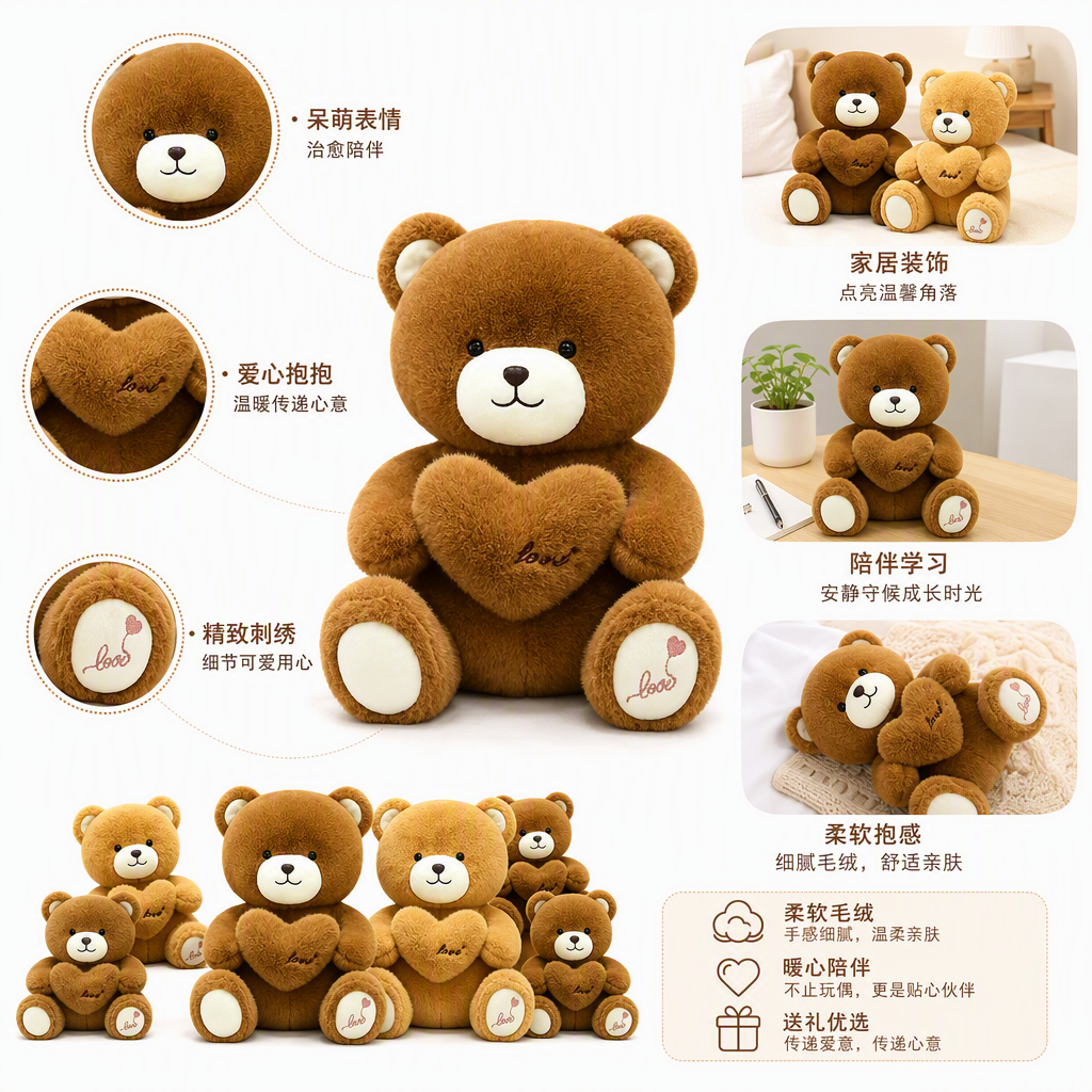 Brown peluche osito de peluche ronroneo lindo cojín de peluche muñeca para niños regalo