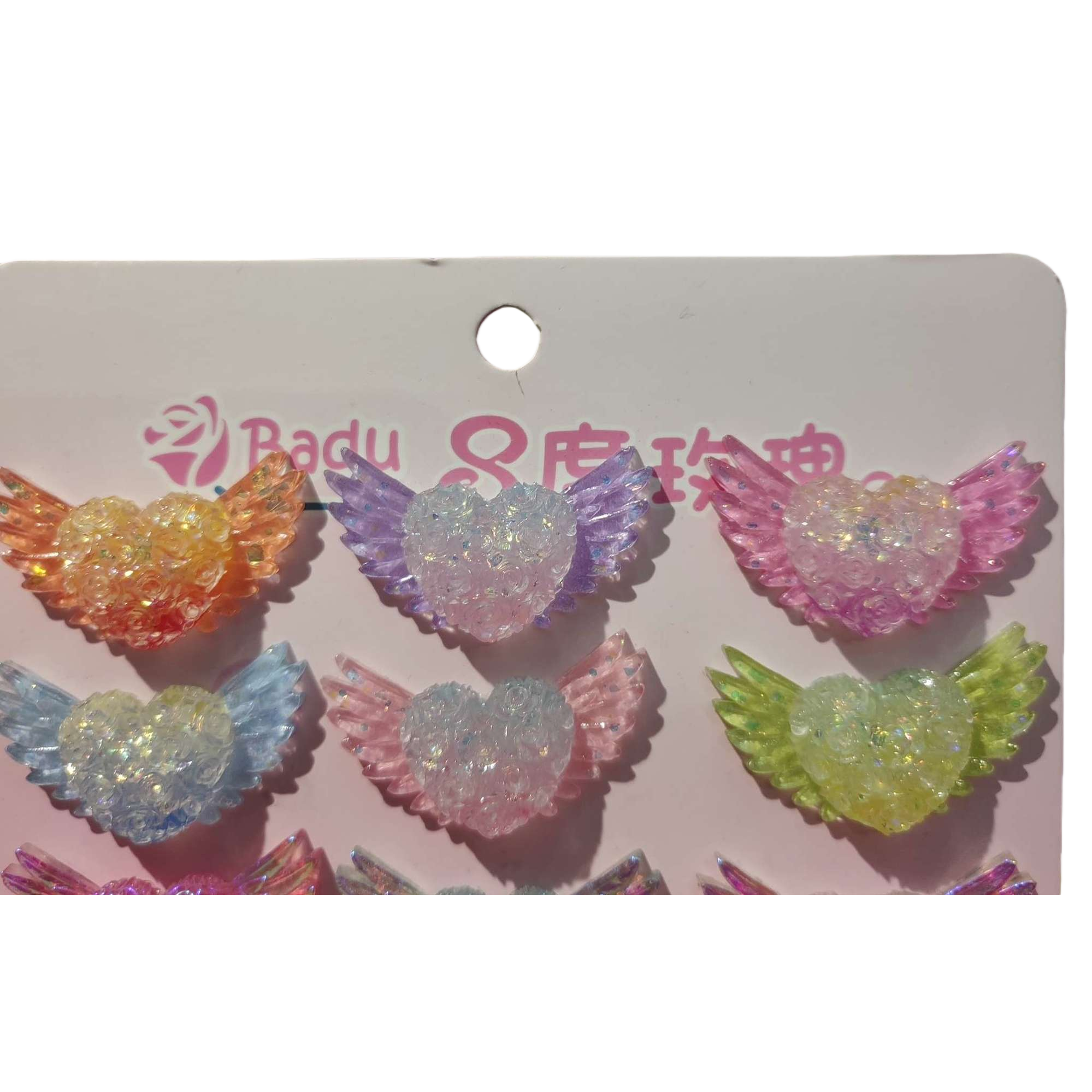 Colorful heart-shaped wing hair clips, Korean style cute hair accessories for girls, sweet hair accessories, headwear, hair accessories for students Item Picture