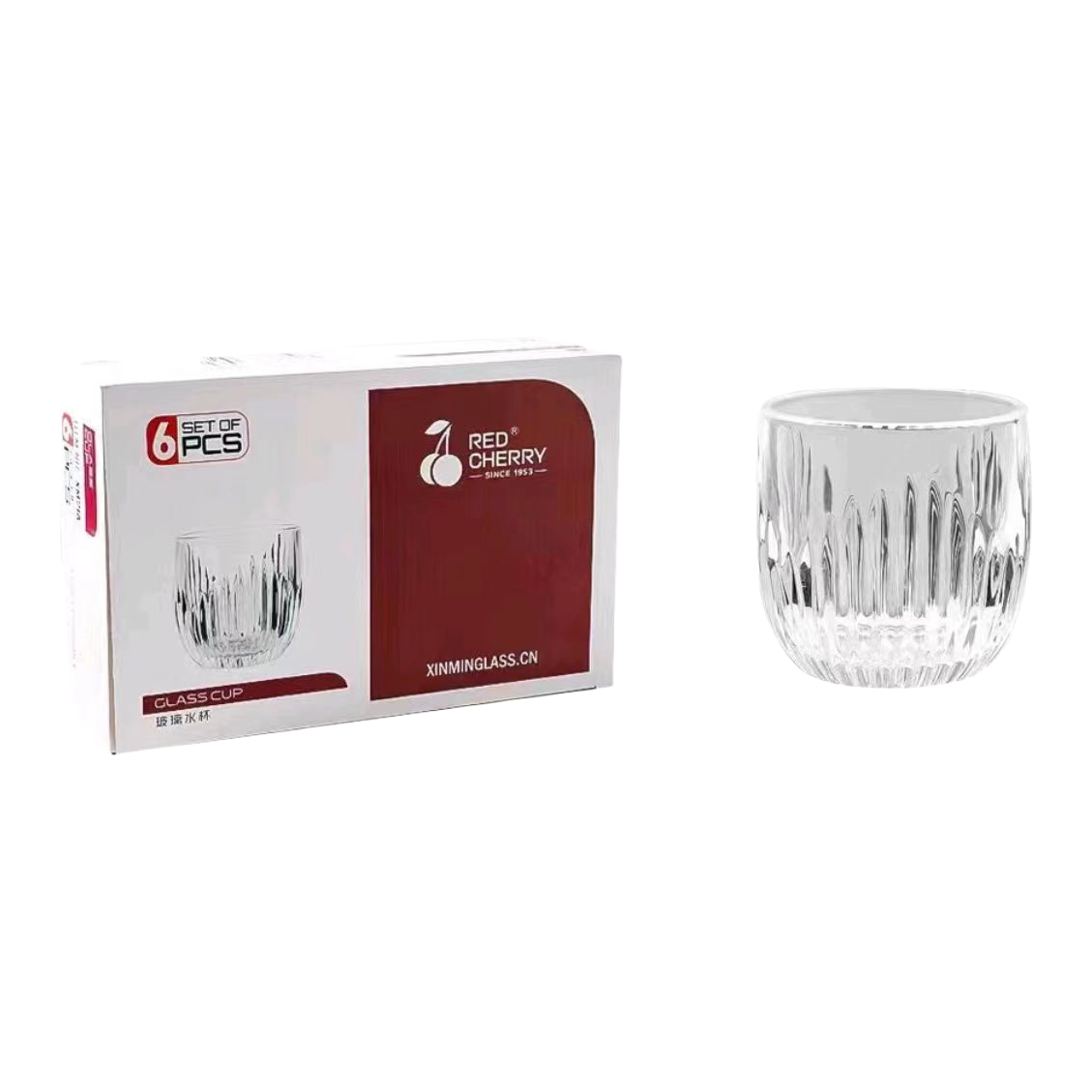 Creative glass water cup, glass plastic shell cup, vertical pattern low-mouthed cup Item Picture