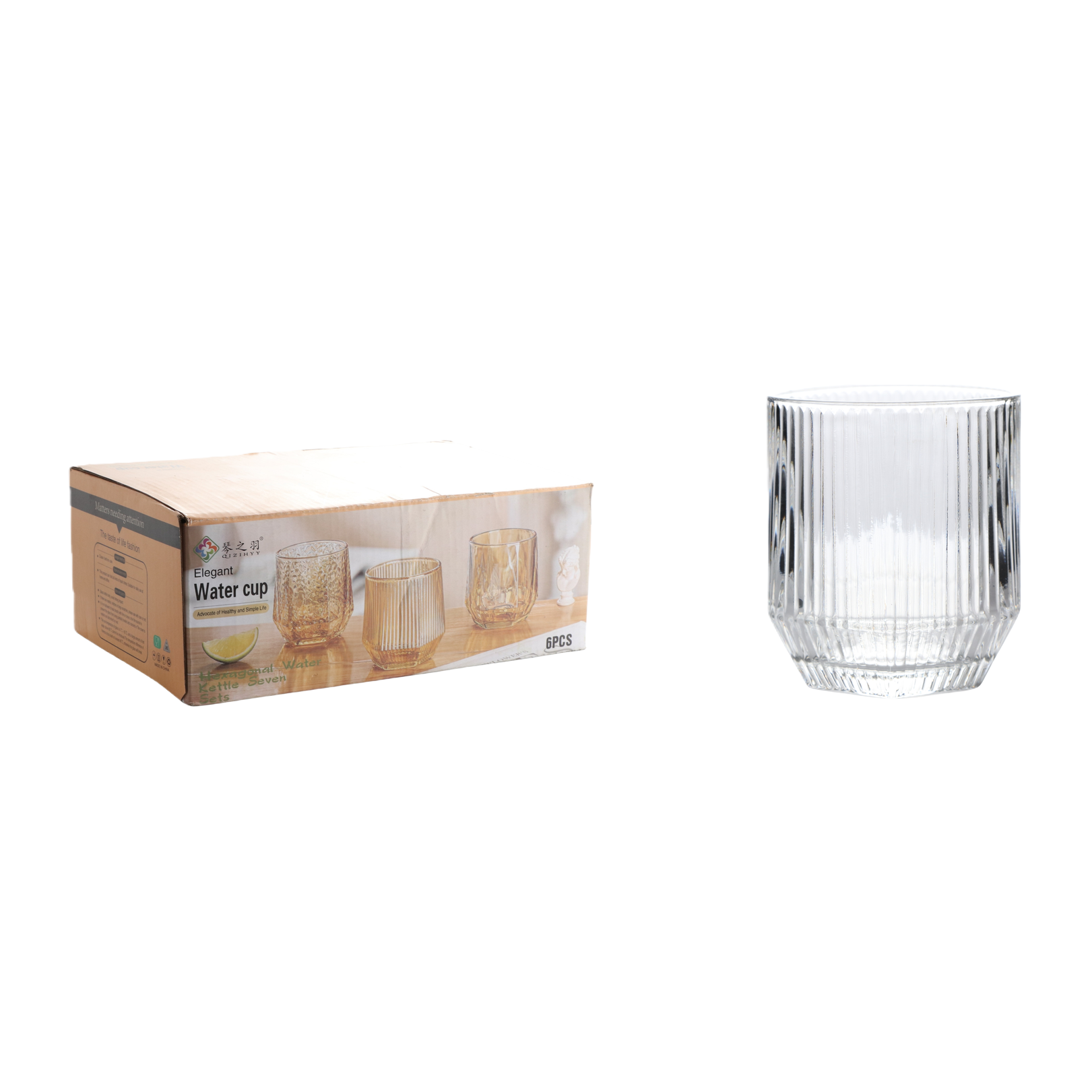 Wholesale glass hexagonal vertical pattern transparent water cups and creative beverage cups Item Picture