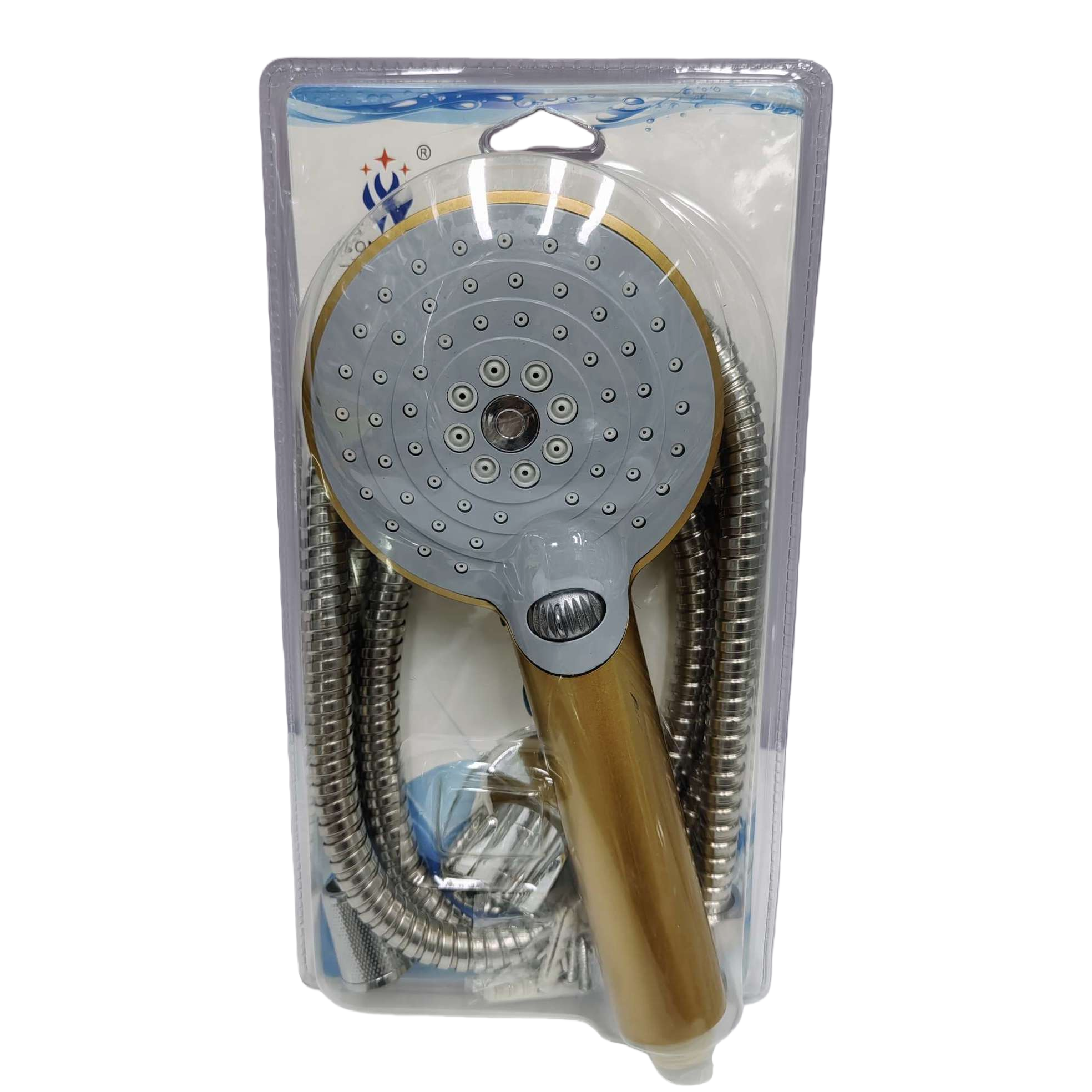 Golden handle multi-functional showerhead set, all-copper leak-proof lift showerhead accessory, simple and fashionable Item Picture