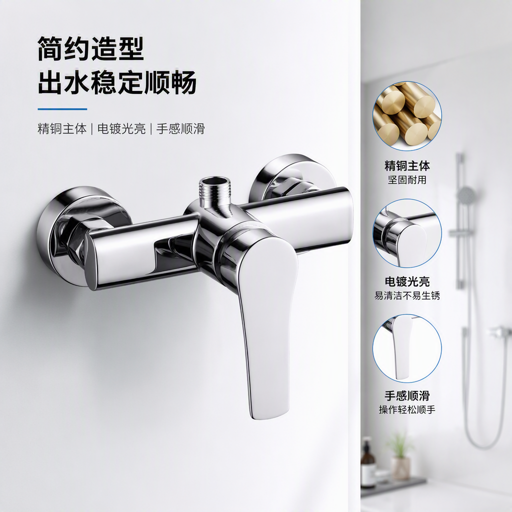 Stainless steel metal shower valve, leak-proof rotating hot and cold regulating bathroom hardware accessories, durable and simple style